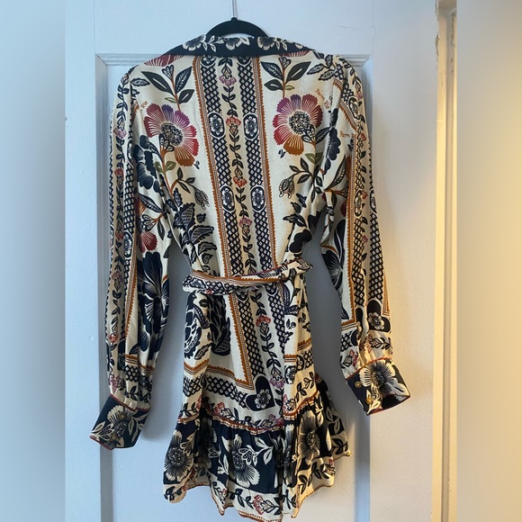 Farm Rio Silk Shirtdress | Tiered Belted Floral Mini-Dress | Size S - Picture 3 of 5